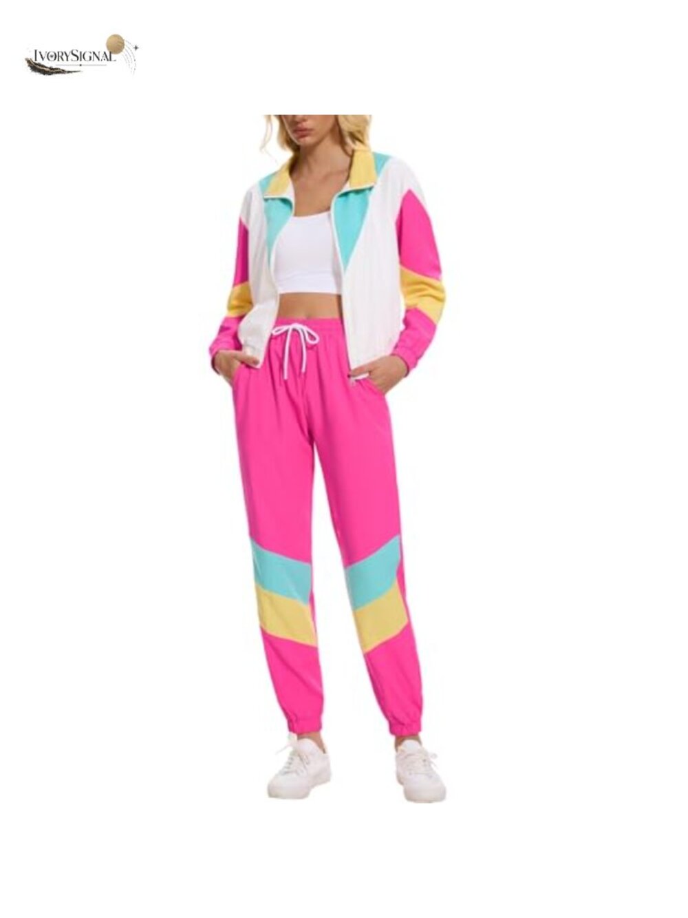Women's 2 Piece Retro Track Suit Athletic Jogging Set with Zip Up Jacket